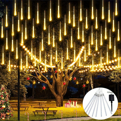 192LED/288LED Solar String Lights, 8 Tubes 1pc Waterproof Solar Meteor Rain Lights, For Tree, Wedding, Christmas, Holiday Party, Patio