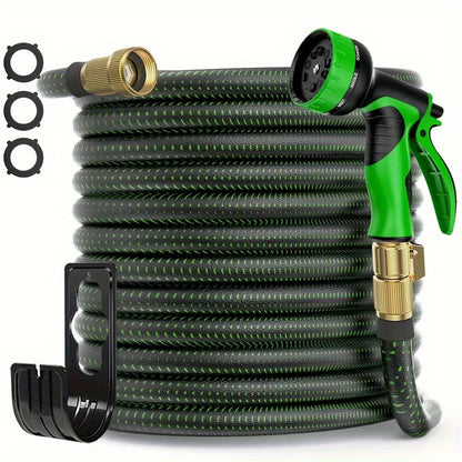 100 Feet Heavy-Duty Retractable Hose Used in Garden，Equipped 10 Functional High Pressure Nozzle，3/4 Solid Brass Joint，Leak-Proof Design，Durable Rubber Material，Perfect for Cleaning、Forestry and Gardening