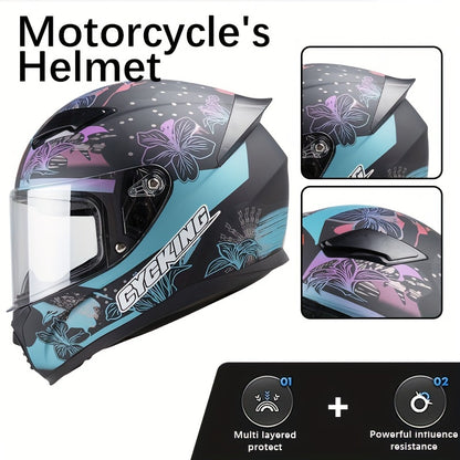 1pc FEHER WS-607 Modular Full Face Motorcycle Helmet - ABS Resin, Retro Floral Design, Multi-Layer Protection - For Motorcycle Riders - Suitable for Everyday Riding -