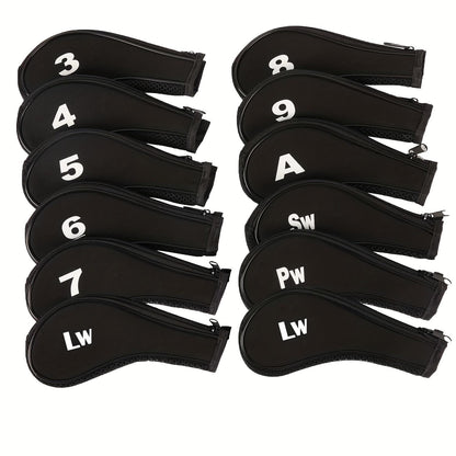 12pcs/set Stylish Numbered Golf Iron Club Head Covers with Zipper - Premium Golf Accessories for Club Protection - Durable, Water-Resistant, and Easy to Use