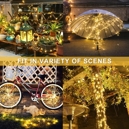 1 Pack Of 104ft (300LED) Solar Outdoor Lights, Outdoor Solar String Lights, Copper Wire 8 Pattern Solar Fairy Tale Lights Garden Yard Tree Christmas Party Wedding (Warm White ) NiMH Battery With Cable Management Reel IP65 Waterproof