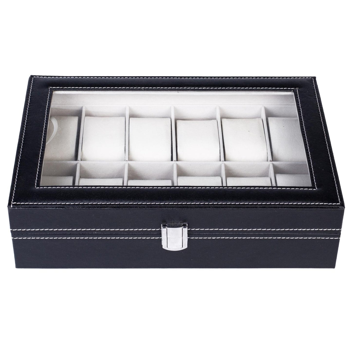 12 Compartments Top-level Opening Style Leather Watch Collection Box Black