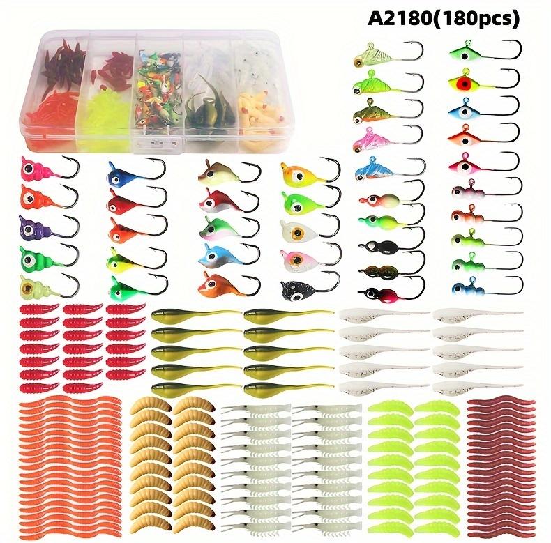 160/180/190pcs Fishing Lure Set, Ice Fishing Hook, Lead Head Hook, Sinking Lure, Soft Bait, Bionic Earth Worm, Fishing Accessories wacky worm