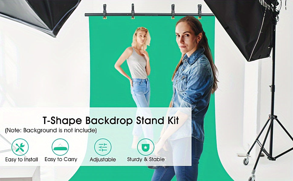 1pc - Green Screen Background Kit with Stand, 8x5.2ft Portable Green Screen Background Stand, T-Shape Background Stand Kit, for Streaming Video and Photography, Comes with 6 Spring Clips, Sandbags, Party, Photography and Video Studio Handbag