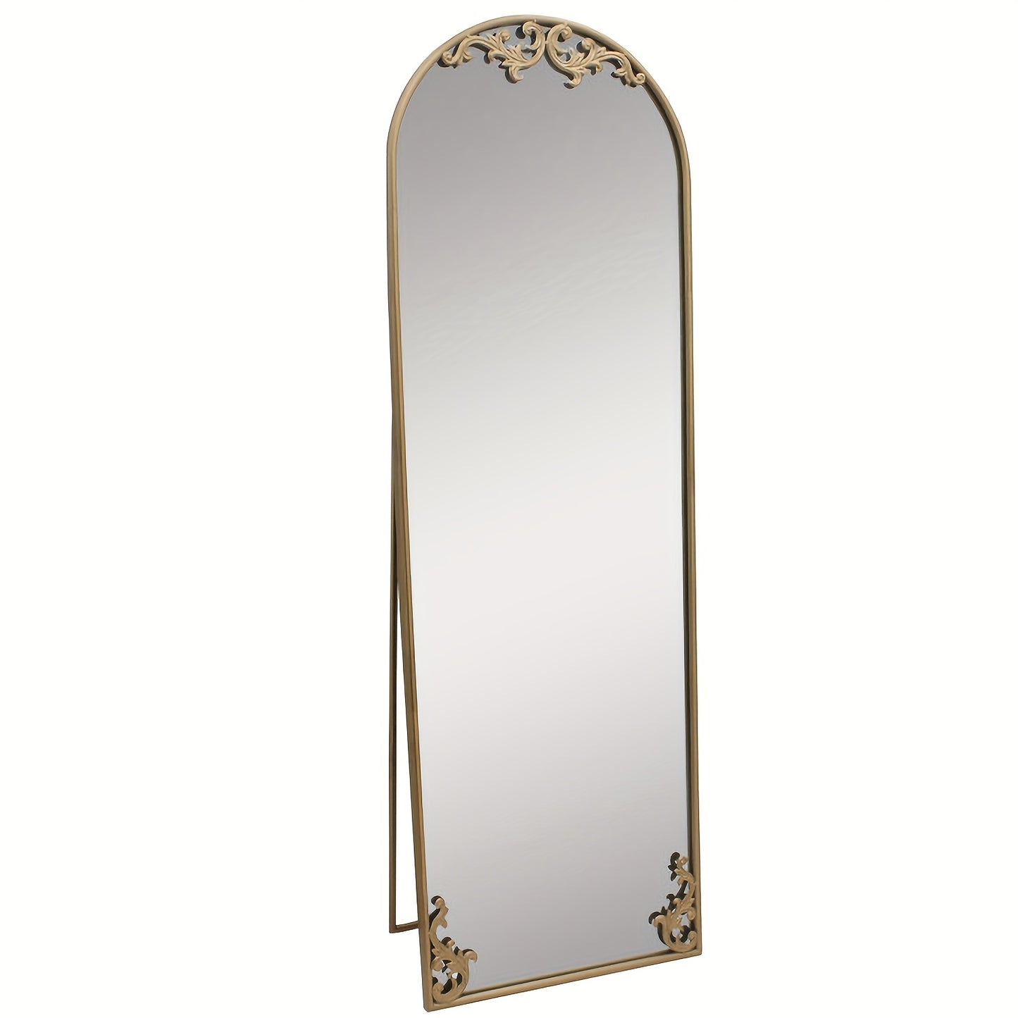 1pc Elegant Full-Length Floor Mirror with Glass and Golden Metal Frame, Arched Design, No Power Needed, for Bedroom, Living Room, Office Decor