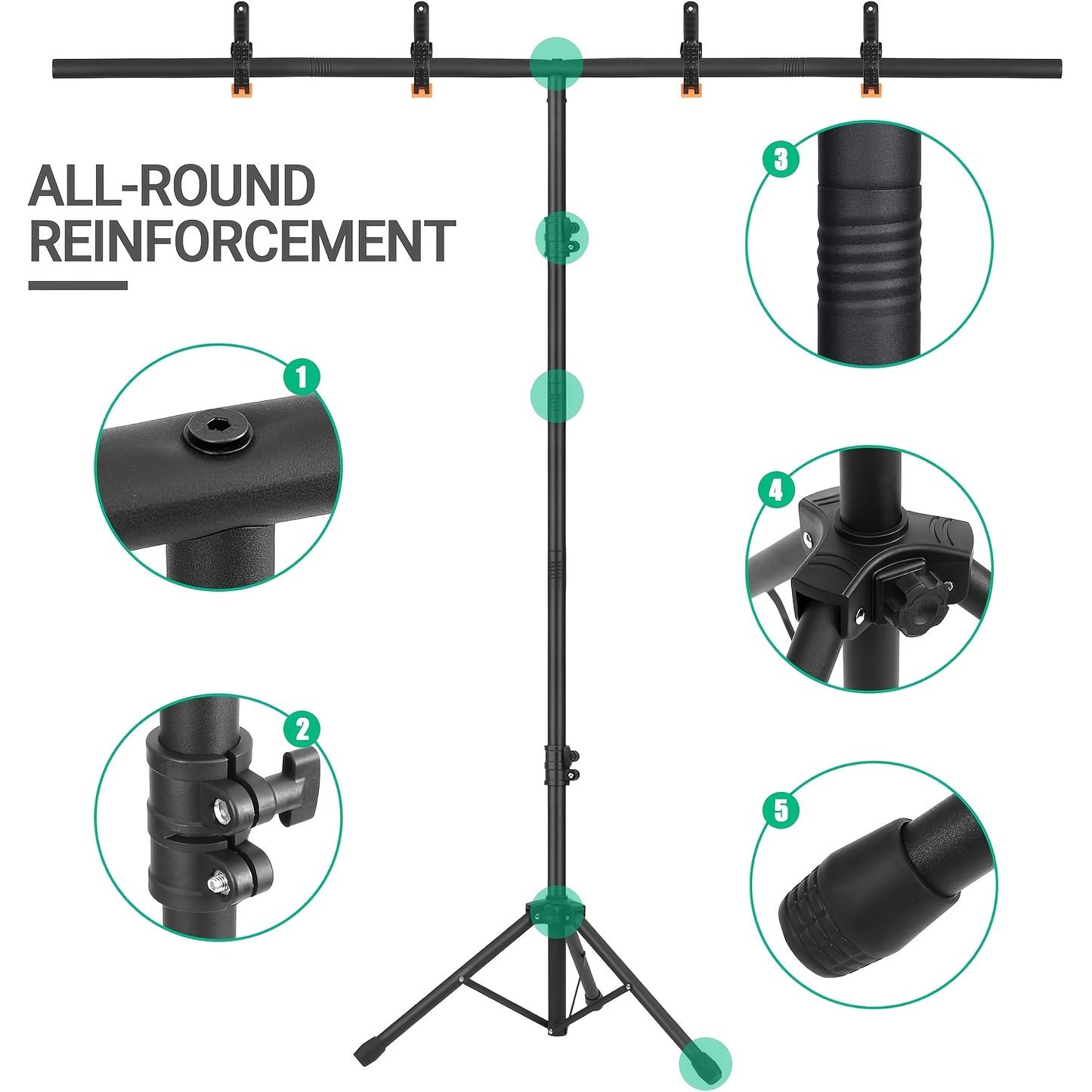 1pc - Green Screen Background Kit with Stand, 8x5.2ft Portable Green Screen Background Stand, T-Shape Background Stand Kit, for Streaming Video and Photography, Comes with 6 Spring Clips, Sandbags, Party, Photography and Video Studio Handbag