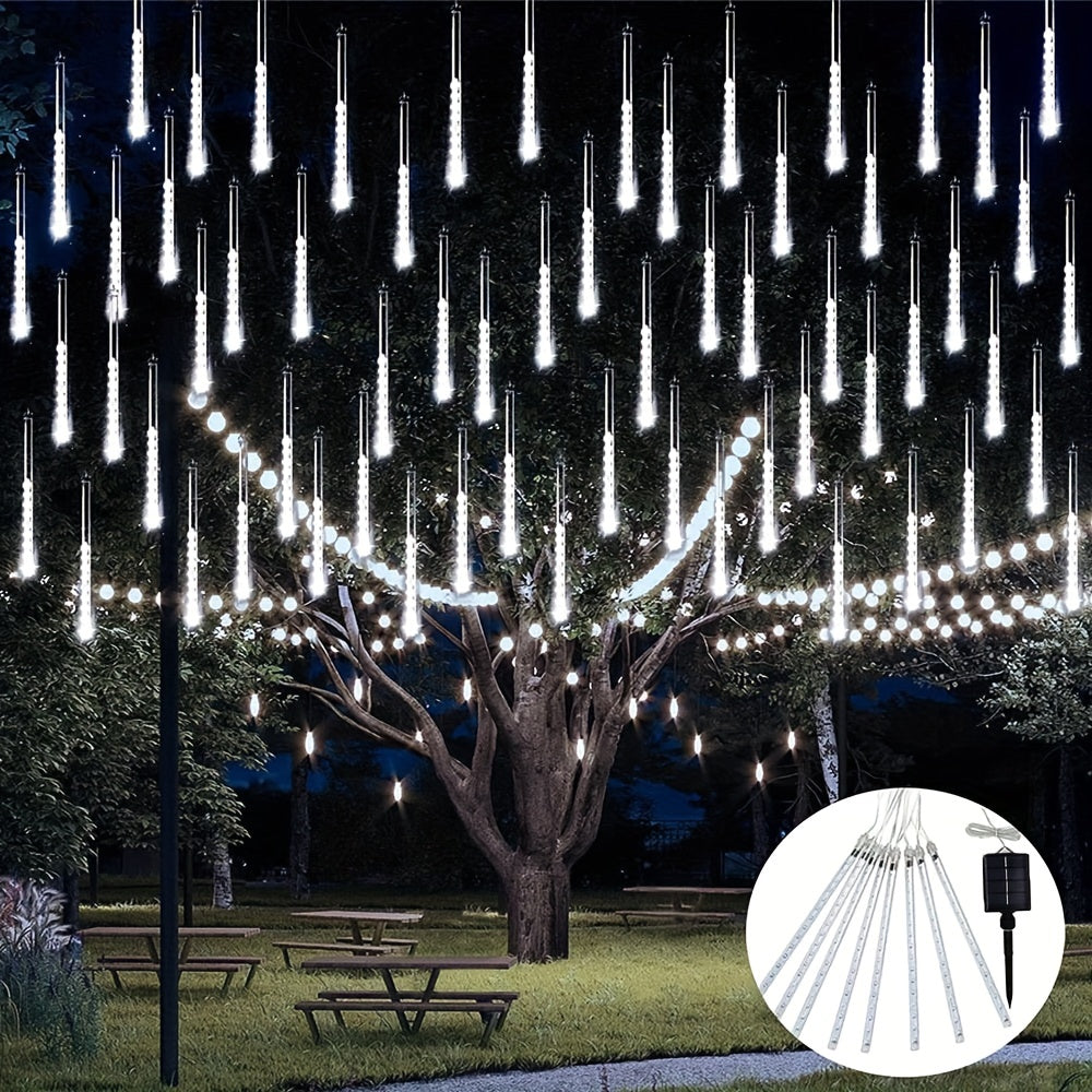 192LED/288LED Solar String Lights, 8 Tubes 1pc Waterproof Solar Meteor Rain Lights, For Tree, Wedding, Christmas, Holiday Party, Patio