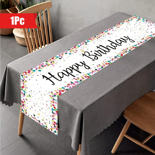 1pc Happy Birthday Table Banner, Rectangle Table Decoration for Holiday Party and Birthday Party