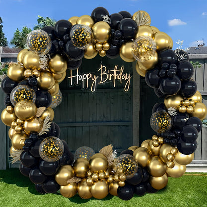 140pcs Vibrant Black and Golden Confetti Latex Balloons - Balloons for Party Decorations - Bachelor Party, Father's Day, New Year's, 30th, 40th, 50th Birthday Celebrations, Flower Arch Kit, and Decorative Accessories