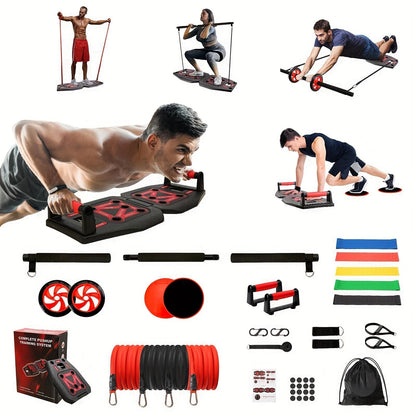 17 Fitness Accessories 9 In 1 Push Up Board Set - Portable Home Gym Exercise Equipment With Resistance Bands And Pilates Bar For Strength Training Abs Shoulders Back Butt