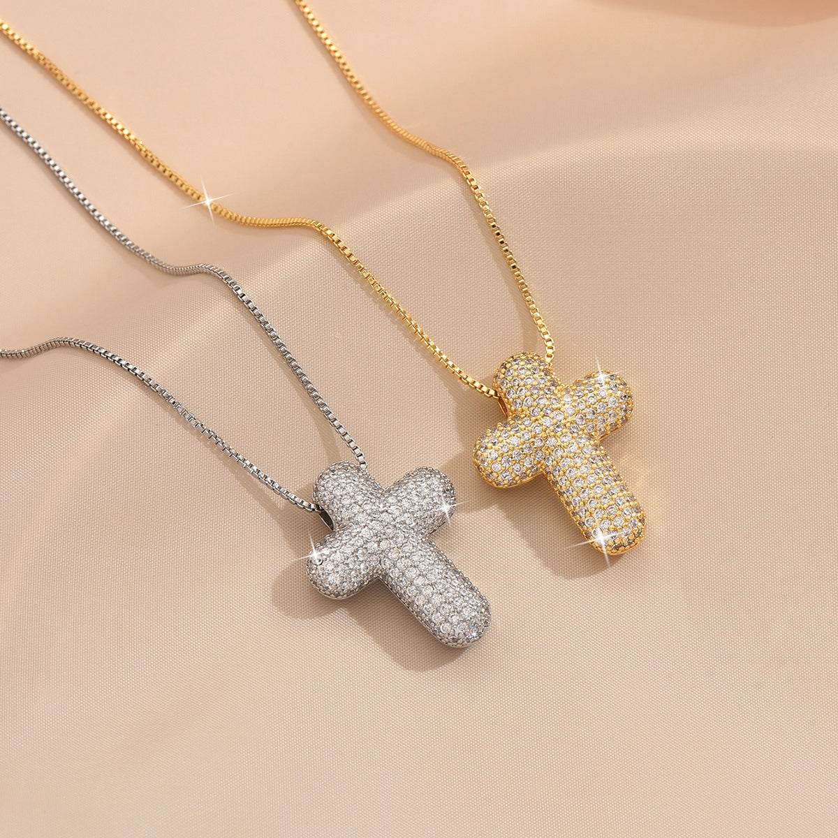 1pc Elegant Copper Cross Pendant Necklace with Inlaid Synthetic Zirconia, Fashion Jewelry Gift for Women