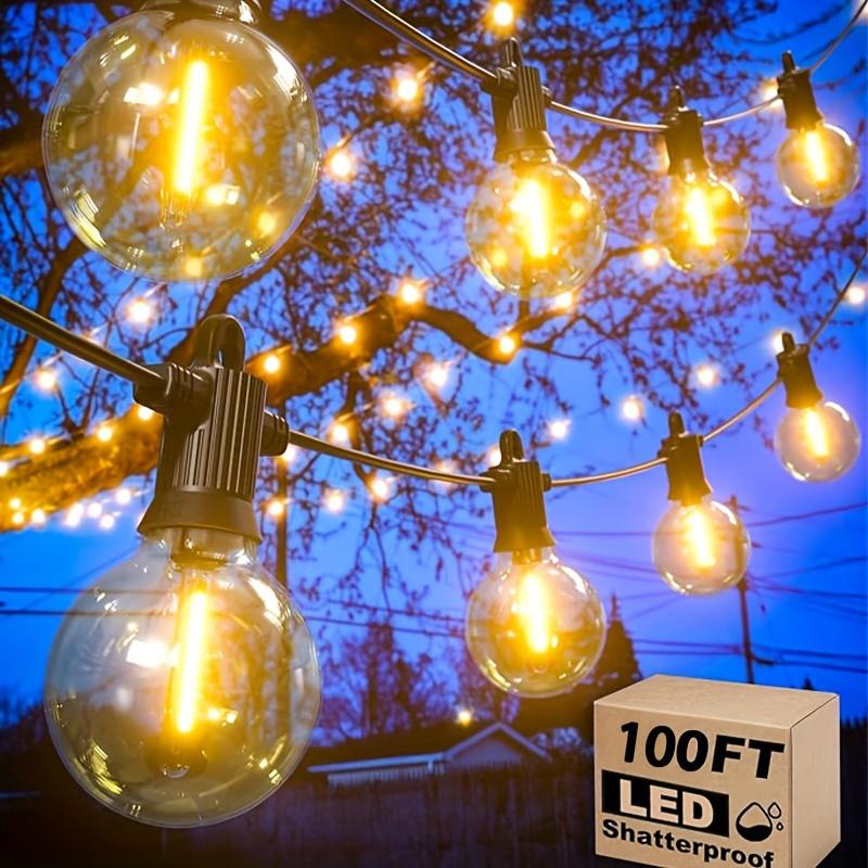 100ft G40 led globe light bulbs, string lights outdoor terrace lamp, shatterproof outdoor patio string lights with 34 + 3 Edison bulbs, backyard hanging bistro light for balcony party wedding Market Cafe, yard, gazebo, deck, porch, christmas 2024 ornament