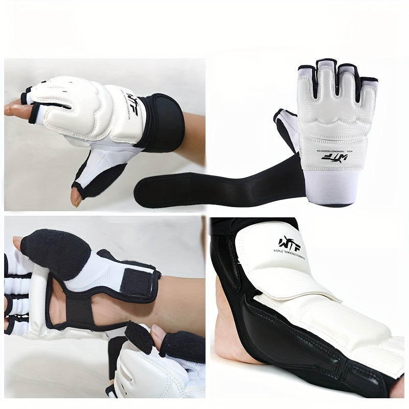 1 Pair Kickboxing Gloves, Ankle Support, Half Finger Taekwondo MMA Gloves, Foot Protector For Practical Training And Competition, Fighting Protective Gloves And Foot Protectors