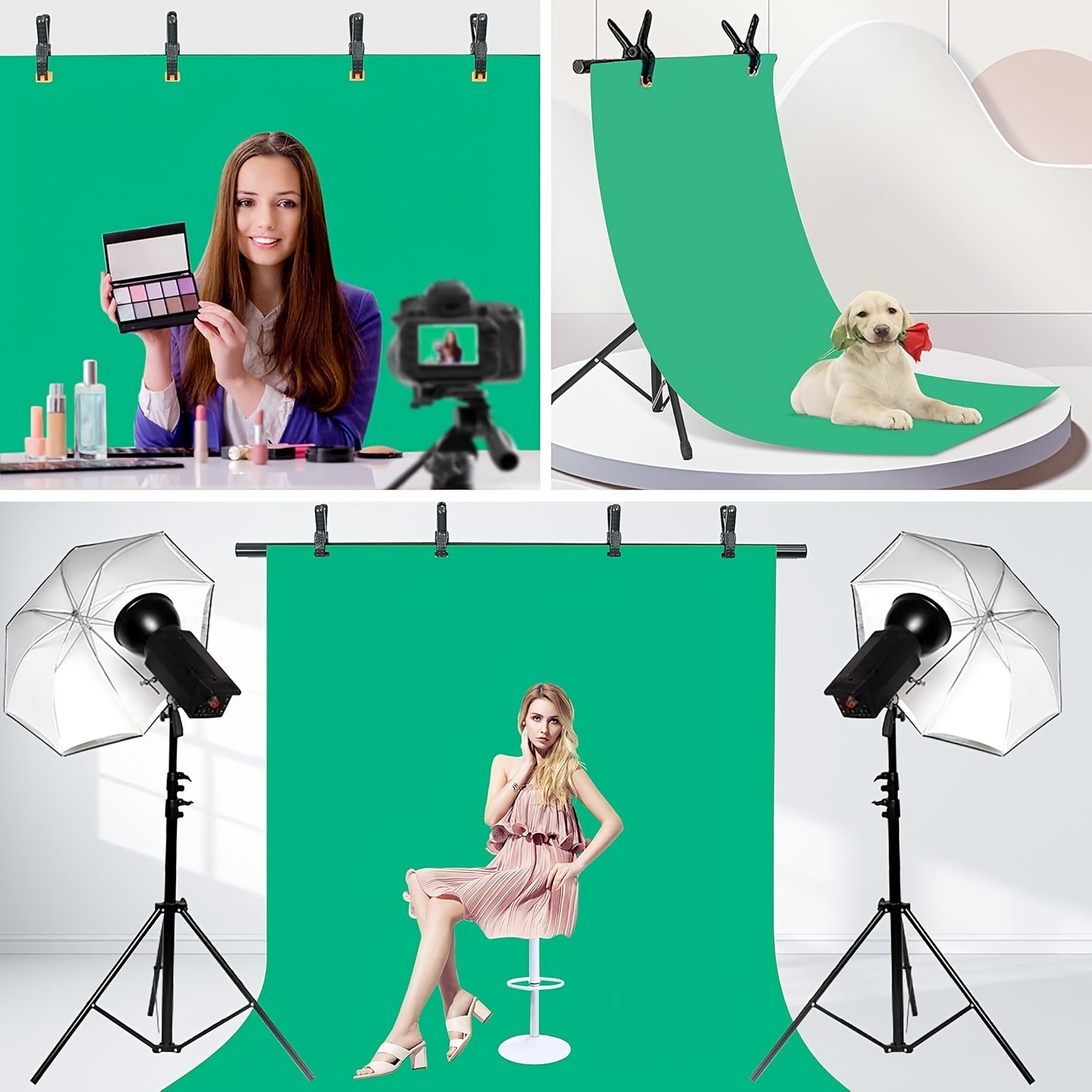 1pc - Green Screen Background Kit with Stand, 8x5.2ft Portable Green Screen Background Stand, T-Shape Background Stand Kit, for Streaming Video and Photography, Comes with 6 Spring Clips, Sandbags, Party, Photography and Video Studio Handbag