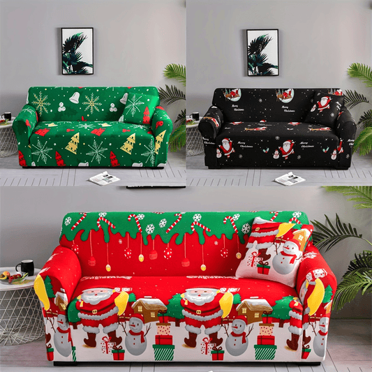 1pc Festive Christmas Santa Claus Sofa Slipcover - Non-Slip, Stain-Resistant, Soft Velvet Fabric Couch Cover Protector for Bedroom, Office, Living Room Home Decor - Easy to Clean, Machine Washable, Durable, and Seasonal Holiday Decor