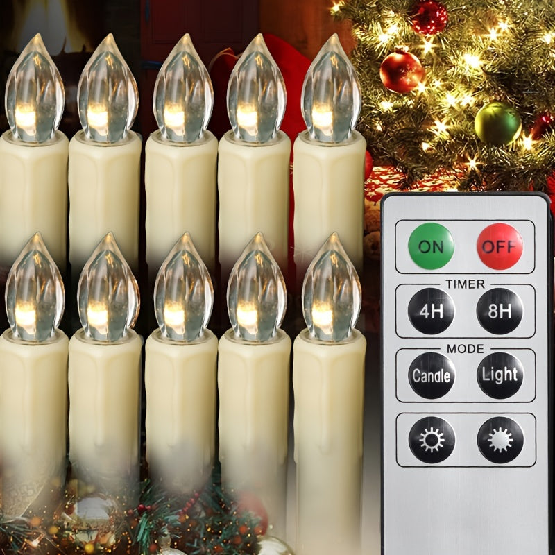 10PCS Flameless LED Taper Candles with Remote & Timer - Realistic Flickering Flame, Warm White Ambiance, Ideal for Christmas, Window, Home, Kitchen, Garden, Birthday, Wedding & Party Decor