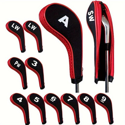 12pcs/set Stylish Numbered Golf Iron Club Head Covers with Zipper - Premium Golf Accessories for Club Protection - Durable, Water-Resistant, and Easy to Use