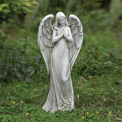 1pc Exquisite Resin Praying Angel Sculpture - Beautiful Yard and Garden Decoration, Indoor Home Decor, Artistic Craft, Religious Symbol, Antique Stone Finish, Perfect Souvenir and Party Accessory