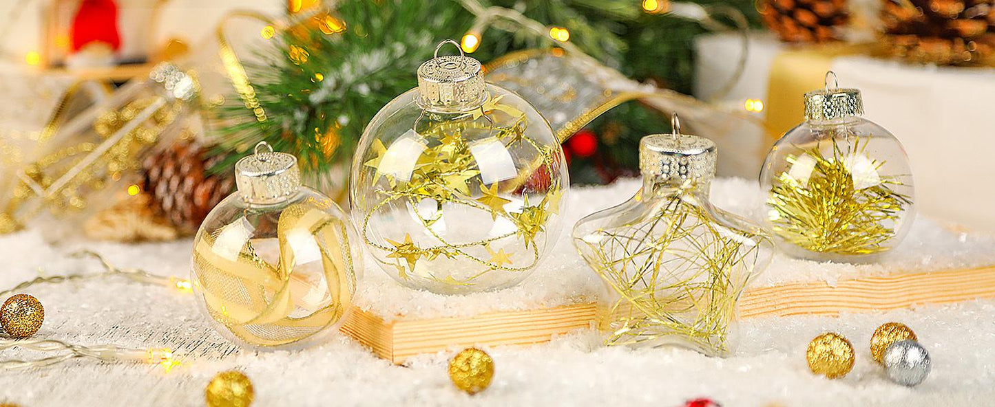 1pc 86pcs Christmas Balls Ornaments Set, Shatterproof Plastic Clear Decorative Baubles for Xmas Tree Decor Holiday Wedding Party Decoration, Glod happy birthday