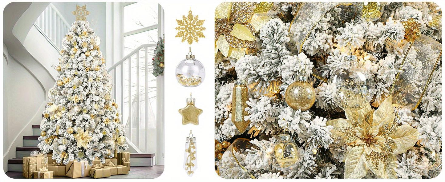 1pc 86pcs Christmas Balls Ornaments Set, Shatterproof Plastic Clear Decorative Baubles for Xmas Tree Decor Holiday Wedding Party Decoration, Glod happy birthday