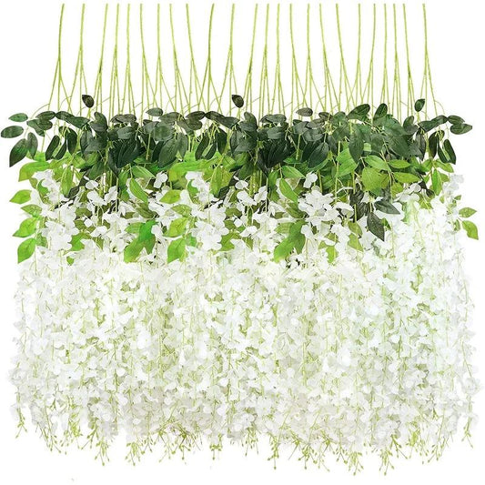 10pcs Artificial Wisteria Flowers Ratta Extra Long Thick Vine Hanging Garland Silk Wisteria Garland for Home Party Wedding Decor