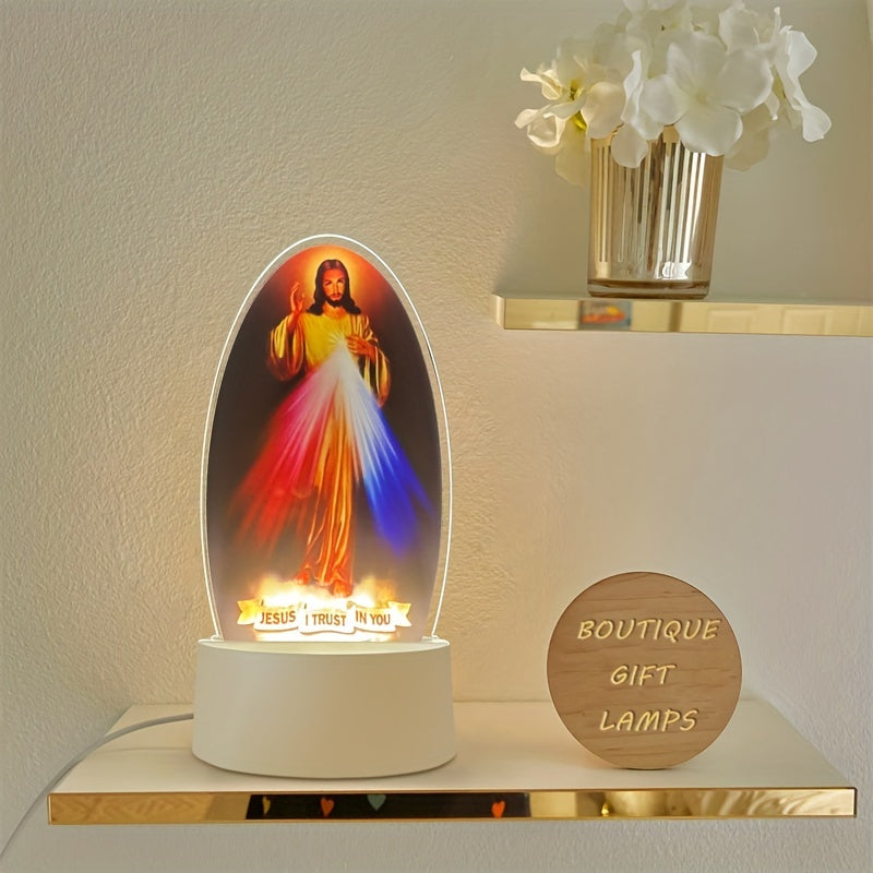 1pc 3D Night Light. Jesus Character Night Light, Engraved with Jesus, I Believe In You Night Light, Church Souvenir Religious Home Decoration Ornament Night Light