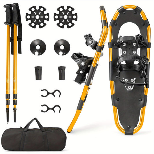 "LIFEZEAL 21""/25""/30"" 4-in-1 Lightweight Terrain Aluminum Snowshoes W/Ski Poles & Carry Bag - For Winter Hiking & Snowshoeing - Suitable for Adults - Ideal Gift for Outdoor Enthusiasts"