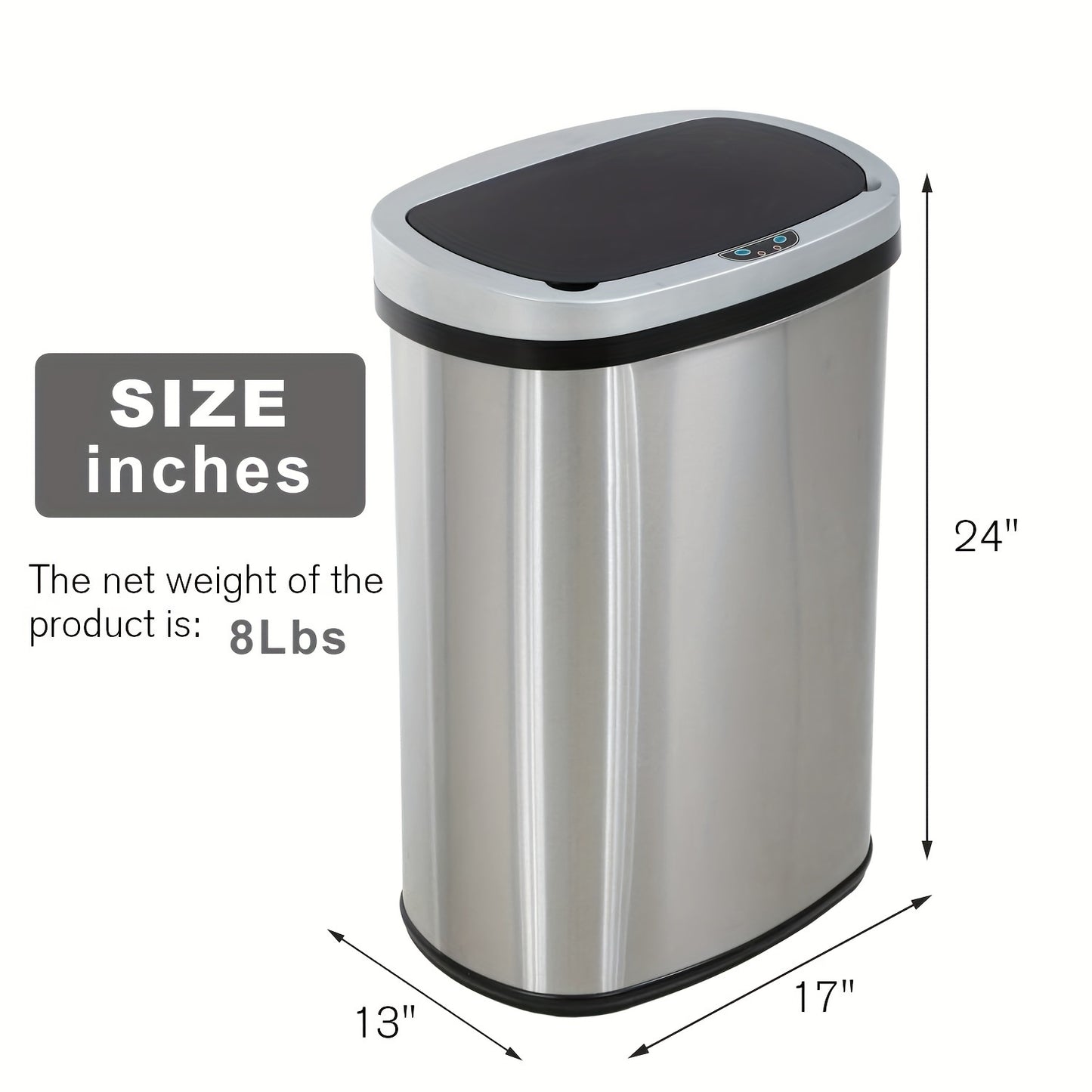 13 Gallon Stainless Steel Automatic Trash Can with Touchless Motion Sensor, Mute Anti-Fingerprint Lid, 50L Waste Bin for Kitchen, Office, Bedroom, Living Room