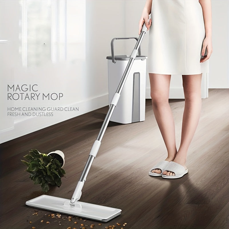 1-Set Magic Rotary Mop - 360° Rotating, Easy Cleaning, Wet & Dry Floor, Dust Mops, Elution Separation, Whole House Cleaning Solution - Flat Floor Mop Bucket Included