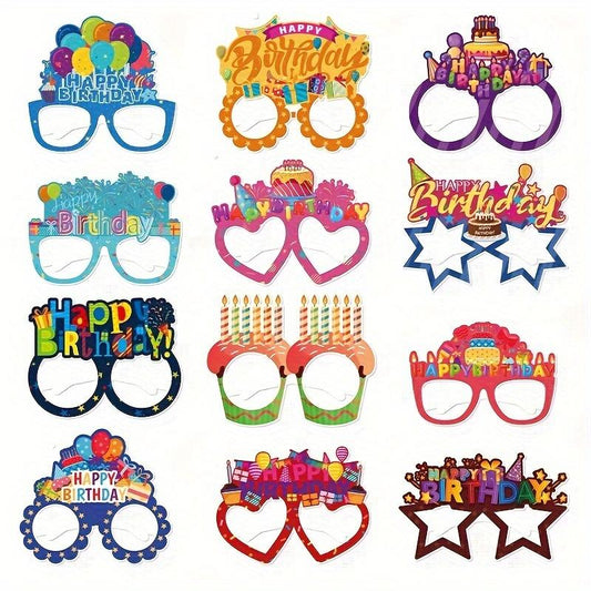 12pcs Vibrant Birthday Party Glasses - Colorful Assorted Designs with Fun Happy Birthday Theme - Perfect Eyewear for Dress Up and Memorable Photo Booth Props