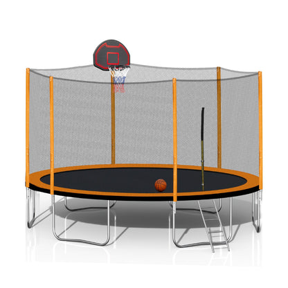 14ft Outdoor Trampoline for Kids and Adults with Safety Enclosure Net and basketball hoop, Orange