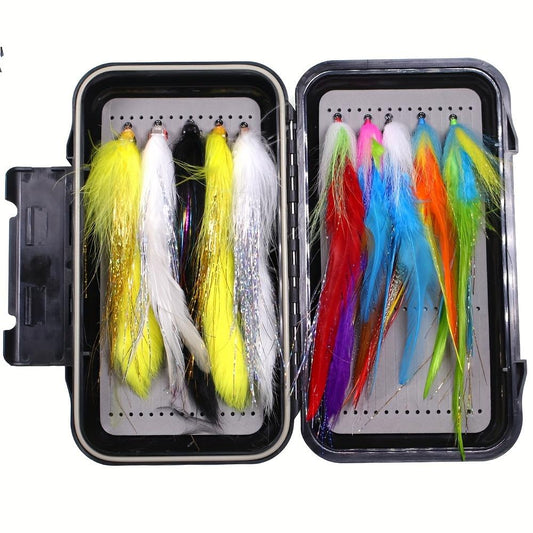 10pcs Premium Saltwater Streamer Fly Fishing Kit - 2/0 Hooks for Bass, Pike, Muskie & Trout, Waterproof Storage Box - For Fly Fishing Enthusiasts - Ideal Gift for Anglers