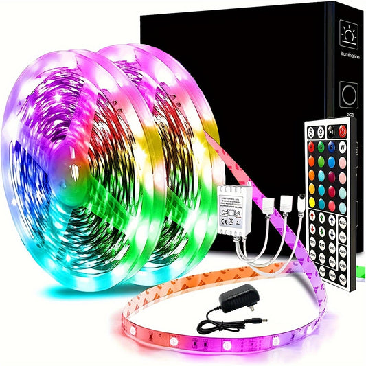 100FT RGB Color Changing LED Strip Lights with IR Remote Control and DIY Mode for Home, Kitchen, Bedroom, Dormitory, New Year Decoration